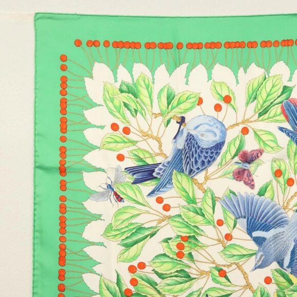 HERMES Carre 90 Scarf ""Les merises"" Silk Green Auth 135497 - Picture 2 of 14